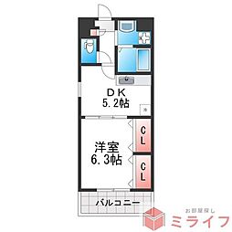 コンフォール平野 1DKの間取図画像