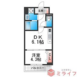 メイクス天王寺南 1DKの間取図画像