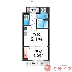 メイクス天王寺南 1DKの間取図画像