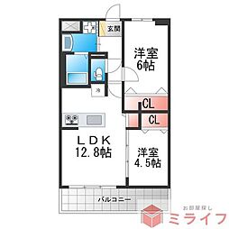 フェリスシエロ堺 2LDKの間取図画像