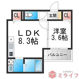 D porta bijou 1LDKの間取図画像