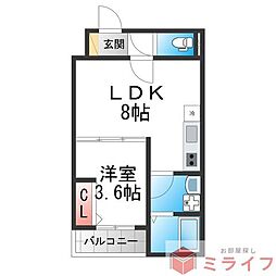 D porta bijou 1LDKの間取図画像
