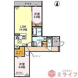 フェリシア東田辺 2LDKの間取図画像