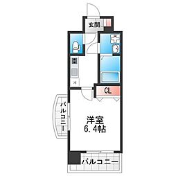 Luxe田辺 1Kの間取図画像