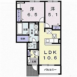 大阪市生野区巽南2丁目アパート 2LDKの間取図画像