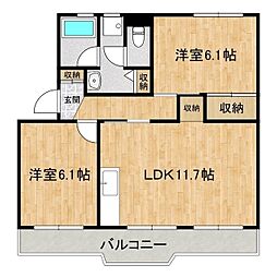 自由ヶ岡シティーハウス 2LDKの間取図画像