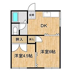 サンライズビル 2DKの間取図画像