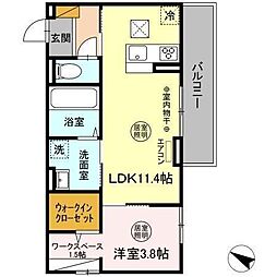 ウエストパーク水戸A棟 1LDKの間取図画像
