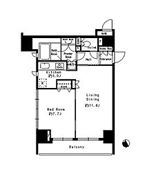 東京メトロ千代田線 赤坂駅 徒歩9分の賃貸マンション 11階1LDKの間取り