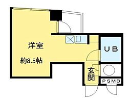 都営大江戸線 牛込柳町駅 徒歩5分の賃貸マンション 6階ワンルームの間取り