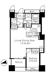 都営新宿線 曙橋駅 徒歩5分の賃貸マンション 20階1LDKの間取り