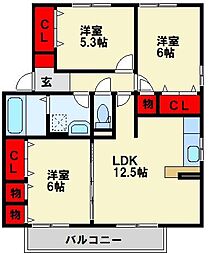 クローバー学研台A 3LDKの間取図画像