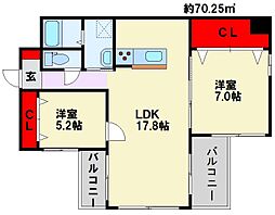 中須コア・プレイス 2LDKの間取図画像