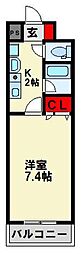 エトワール穴生 1Kの間取図画像
