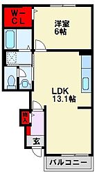 リバーサイドみどりやまC 1LDKの間取図画像