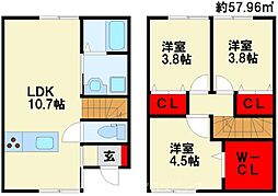 直方市大字感田タウンハウス 3LDKの間取図画像