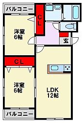 プレステージ木屋瀬 2LDKの間取図画像