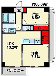 TGボナール浅川台B棟 2LDKの間取図画像