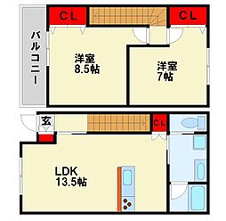レイクサイド植木C 2LDKの間取図画像