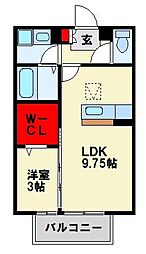 オーク 2階1LDKの間取り