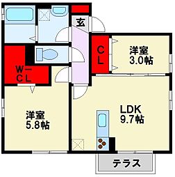 グラン・ジュテA 2LDKの間取図画像