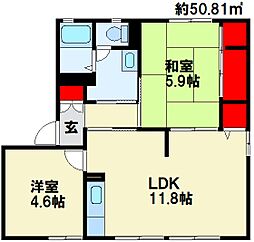 アクシス塔野1 2LDKの間取図画像