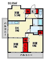 アサート木屋瀬 4階3LDKの間取り