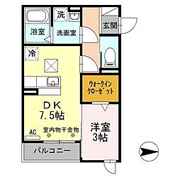 名古屋市営桜通線 御器所駅 徒歩5分の賃貸アパート 1階1DKの間取り