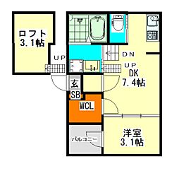 名古屋市営桜通線 吹上駅 徒歩6分の賃貸アパート 2階1SDKの間取り