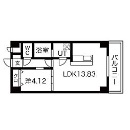名古屋市営名城線 東別院駅 徒歩8分の賃貸マンション 12階1LDKの間取り