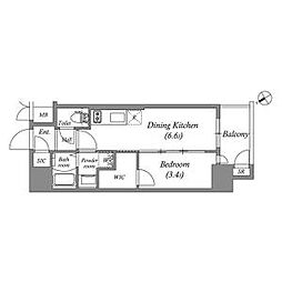 名古屋市営東山線 新栄町駅 徒歩5分の賃貸アパート 8階1DKの間取り