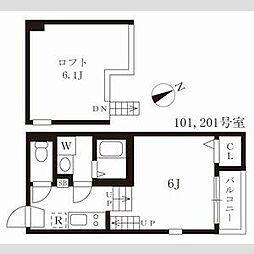名古屋市営東山線 千種駅 徒歩9分の賃貸アパート 2階1SKの間取り