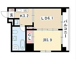 名古屋市営鶴舞線 上前津駅 徒歩6分の賃貸マンション 6階1LDKの間取り