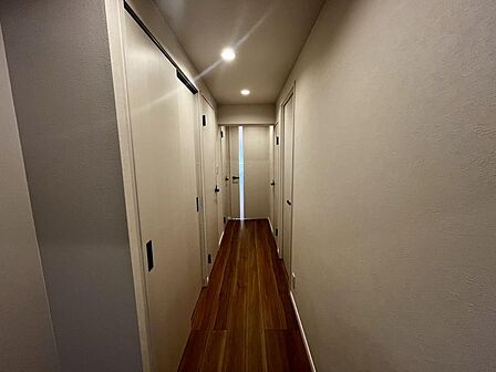落ち着いた色味で統一された室内。廊下部分にも高級感を感じられます。室内全体に統一感のあるデザイン。