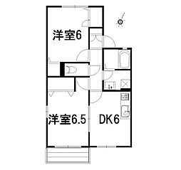 シュロス茅ケ崎ウエスト 2DKの間取図画像