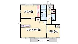 アパーゼ英賀 2LDKの間取図画像