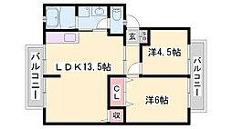バンブーヒルA棟 2LDKの間取図画像