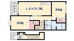 アウローラF 2LDKの間取図画像