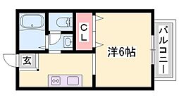リヴェール北代 1Kの間取図画像