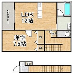 姫路市四郷町山脇アパート 1LDKの間取図画像