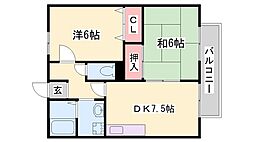 サンモリッツ山吹B棟 2DKの間取図画像