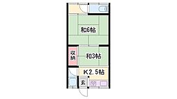 双葉荘2 1DKの間取図画像