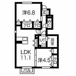 セジュール加佐A 2LDKの間取図画像