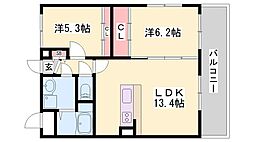カーサフェリーチェ 2LDKの間取図画像