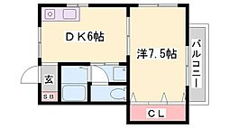 西蒲田ハイツ 1DKの間取図画像