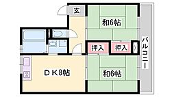 中村ハイツB棟 2DKの間取図画像