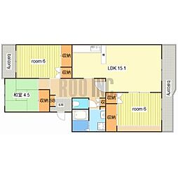 関西電力(株)西飾磨社宅A棟 3LDKの間取図画像