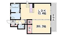 メサ・ヴェルデ 1LDKの間取図画像