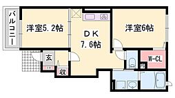 ウエストアヴェニューA 2DKの間取図画像