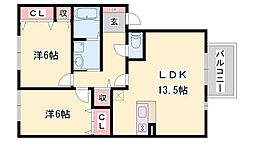 グランモア航A棟 2LDKの間取図画像